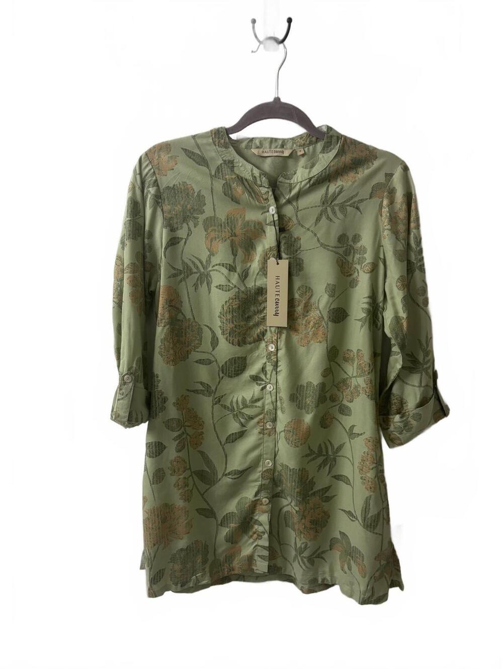 Haute Curry Women's Green Floral Print Button-Up Tunic, Size Medium